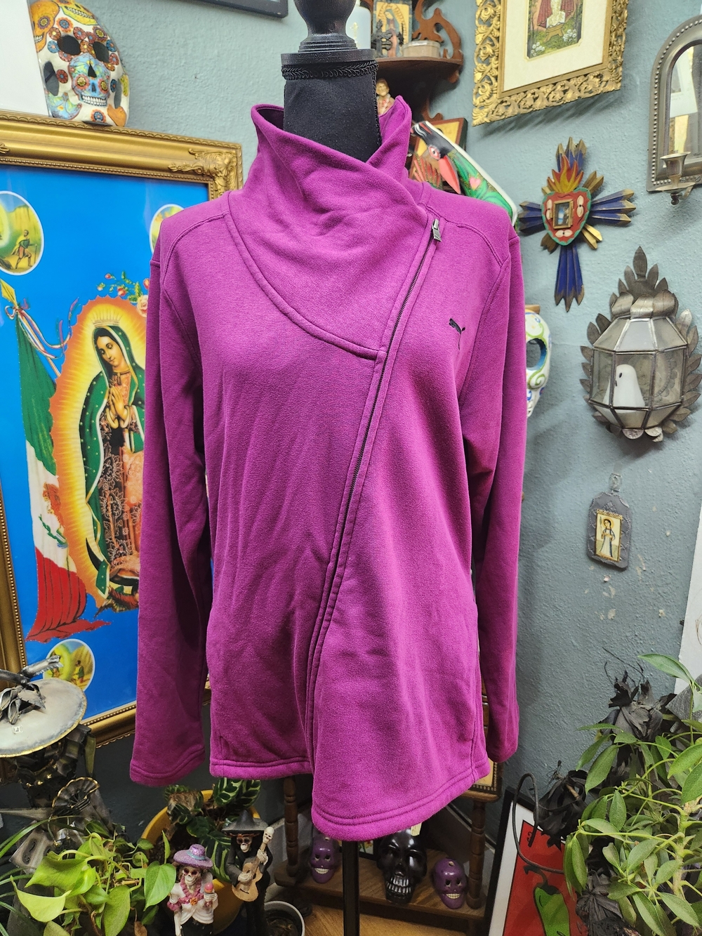 Puma Women's Magenta Asymmetrical Zip Teddy Jacket